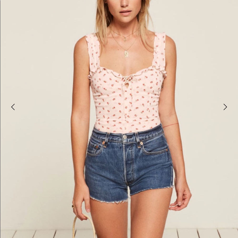 FOUND🦋🌈REFORMATION DORADO TOP CHERRY ROSE PRINT